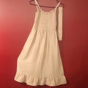 Khaki colored midi sundress with fabric belt